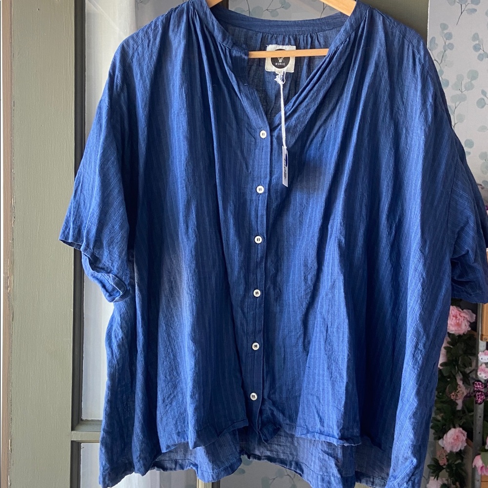 Bsbee Navy Button Down Kitty Stripe Shirt Size Large - Picture 3 of 6
